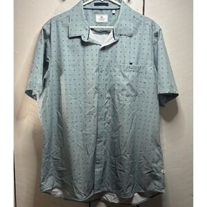 7 DIAMONDS Shirt Mens XL Mint Geometric 4 Way Stretch Short Sleeve Button Up EUC
